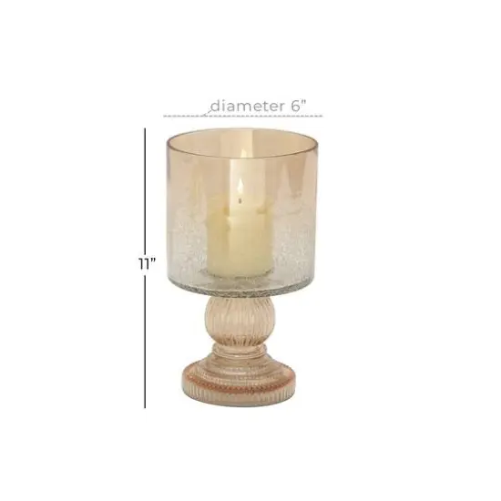11" Brown Glass Traditional Hurricane Candle Holder {7}
