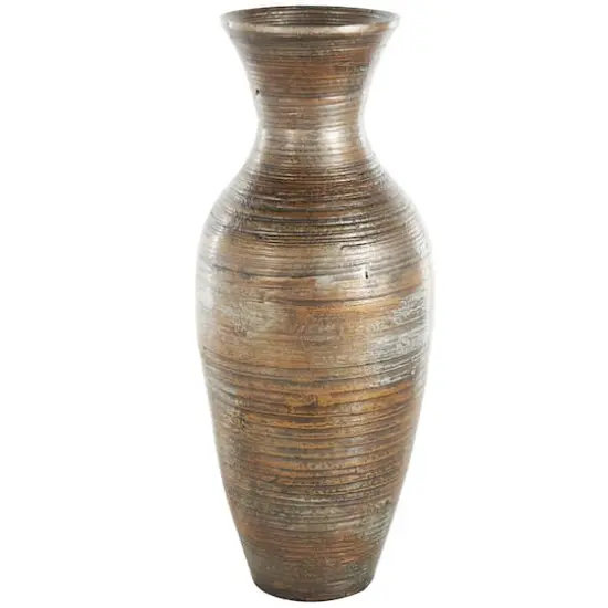 Brown Bamboo Wood Antique Inspired Vase {3}