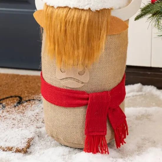 Glitzhome® 20" Christmas Linen Highland Cow Doorstop Porch Decor {5}