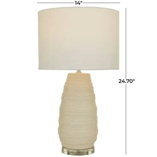 Cream Ceramic Gourd Style Base Table Lamp with Drum Shade 14" x 14" x 25" {6}