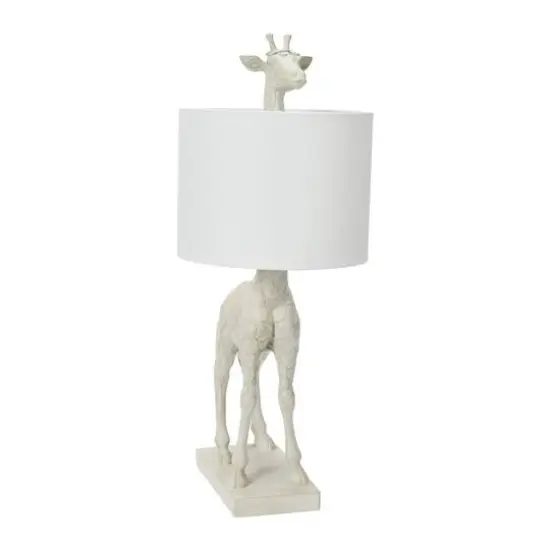 Hello Honey&reg; 28" White Resin Giraffe Table Lamp with Linen Shade {7}
