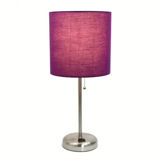 Creekwood Home Oslo 19.5" Power Outlet Table Lamp Brushed Steel Base/Purple Shade {5}