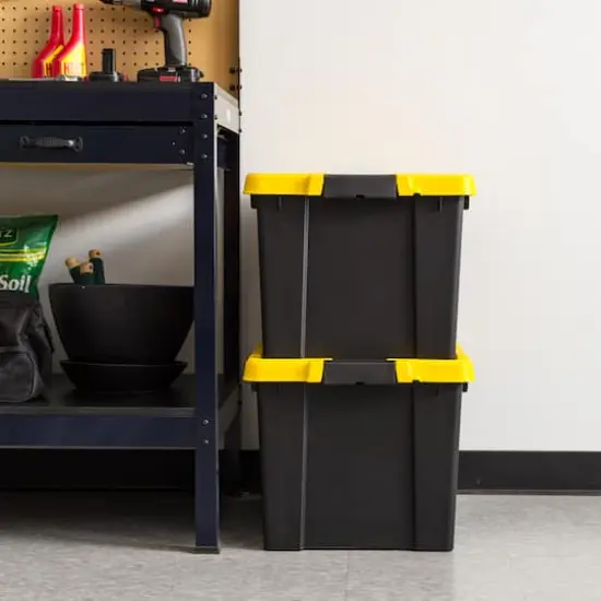 IRIS&reg; 78.5qt. Black Store-It-All Utility Totes with Yellow Buckle Lids, 2ct. {3}