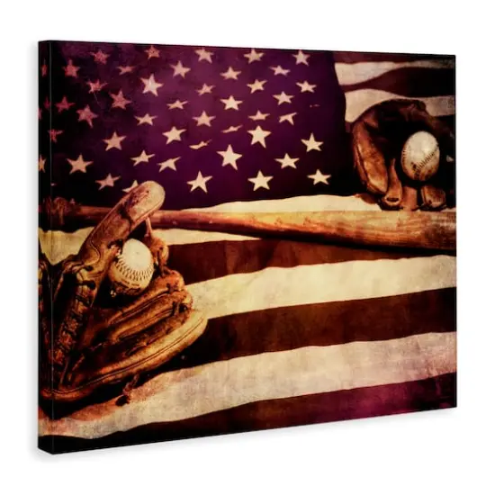 Stupell Industries American Flag Stripes Stars Baseball Mitt Sports Motif Canvas Wall Art {4}