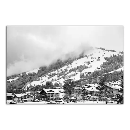 Grayscale Mountain Homes 36x24 Canvas Wall Art {1}