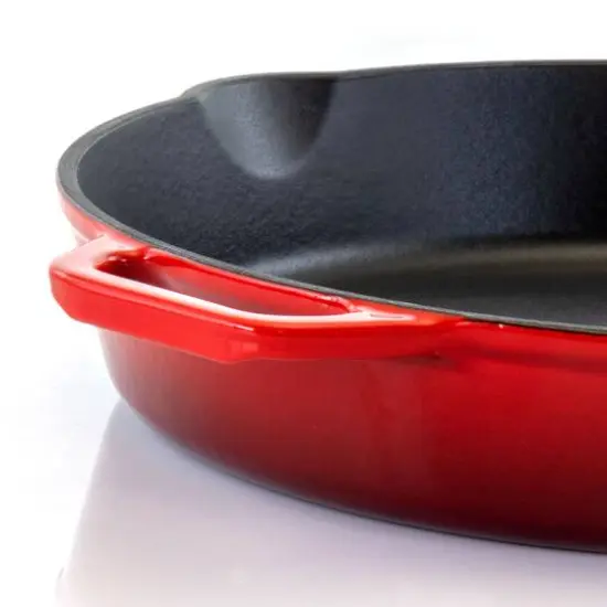 MegaChef 12" Round Red Enamel Cast Iron Skillet {7}