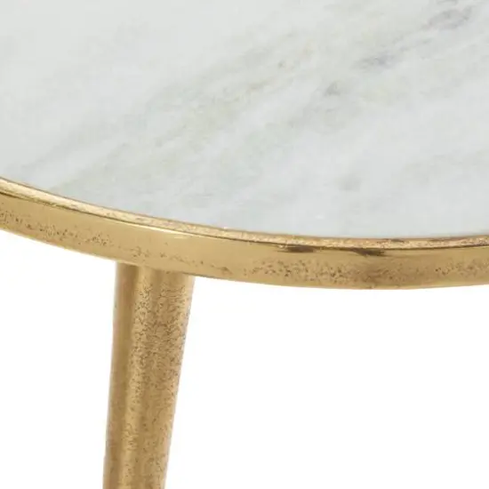 20'' Gold Aluminum & White Marble Modern Accent Table {4}
