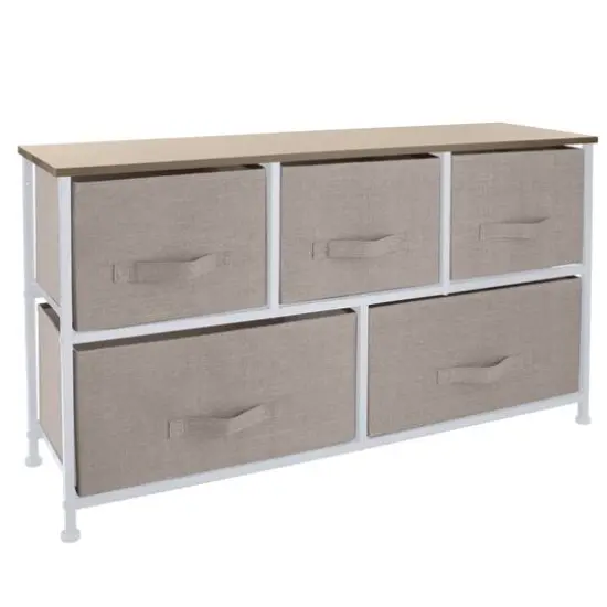 Simplify 5 Drawer Storage Dresser Beige {6}