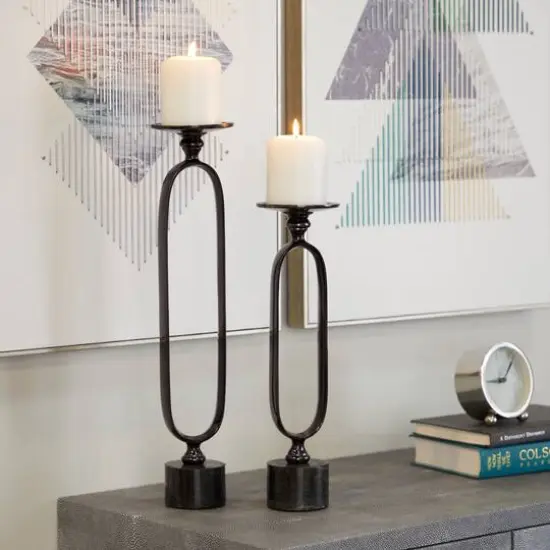 Black Aluminum Modern Candle Holder Set, 15'' & 19'' {8}