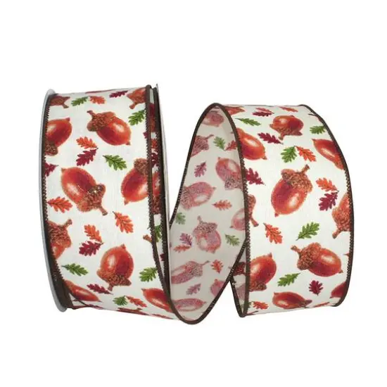 JAM Paper 2.5" x 10yd. Wired Acorn Leaf Ribbon {1}