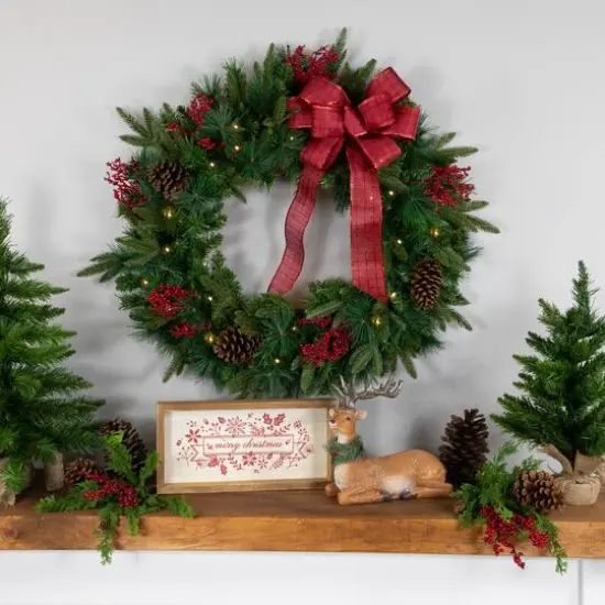 2.5ft. Pre-Lit Mixed Rosemary Emerald Angel Pine Artificial Christmas Wreath {6}