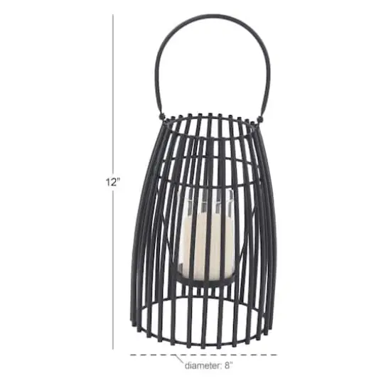 12" Black Iron Contemporary Candle Holder Lantern {6}