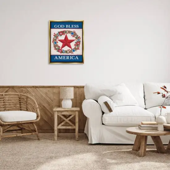 Stupell Industries God Bless America Wreath Floater Framed Art Gold {3}
