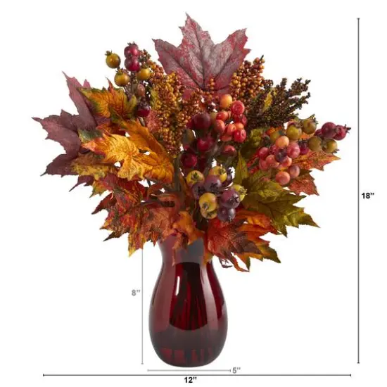 18in. Maple Leaf & Berries Arrangement in Ruby Vase {3}