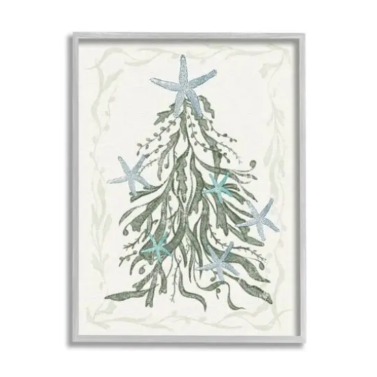 Stupell Industries Nautical Christmas Tree Sea Life Framed Giclee Art Gold {1}