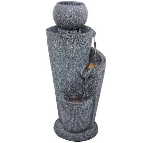 35" Dark Gray Fiberglass 3-Tier Fountain with LED Light {1}