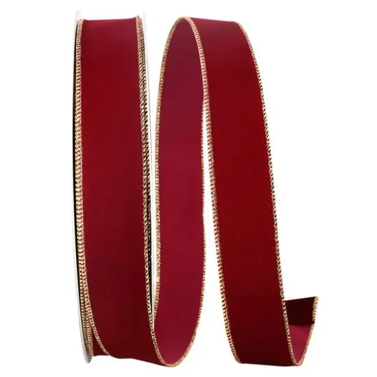 Reliant 1/2" x 50yd. Velvet Wired Ribbon Burgundy/Gold {1}
