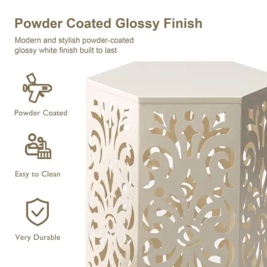 Glitzhome&reg; White Floral Motif Hexagonal Garden Stool Set {8}