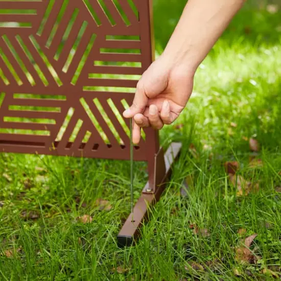 Glitzhome&reg; 6ft. Brown Galvanized Steel Geometric Pattern Privacy Screen Fence Panel & Room Divider {7}