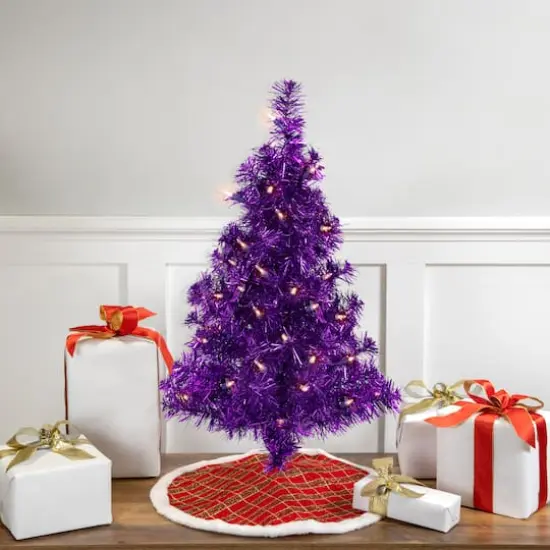 2ft. Pre-Lit Iridescent Purple Tinsel Pine Artificial Christmas Tree, Warm White Lights {3}