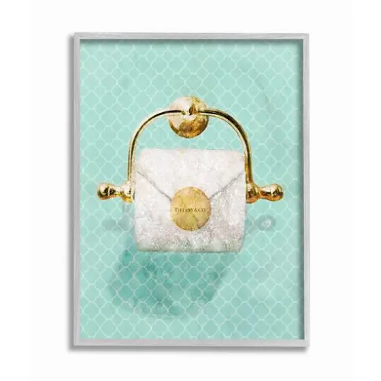 Stupell Industries Fashion Toilet Paper Roll Iconic Blue Designer Glam Wall Art in Gray Frame {1}