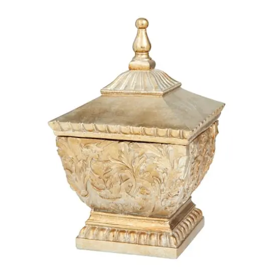12" Gold Square Traditional Decorative Jar {1}