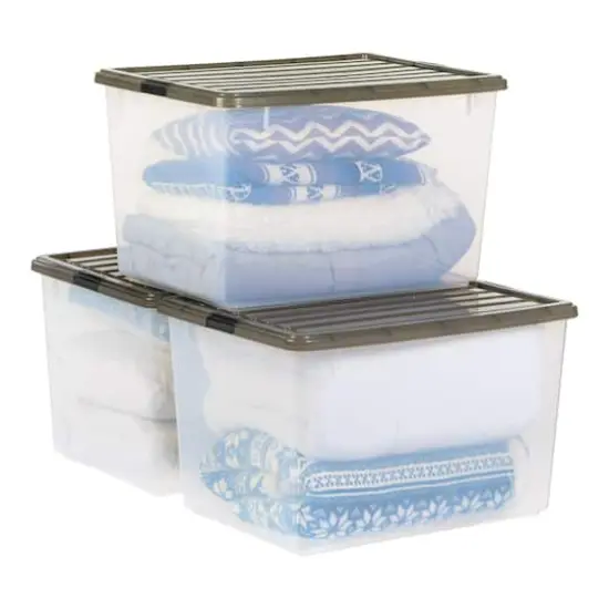 Iris&reg; 144qt. Clear View Plastic Storage Bins with Gray Latching Buckle Lids, 3ct. {11}