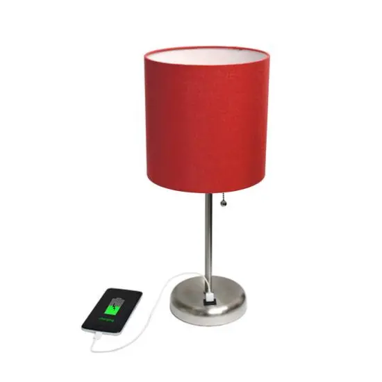 Creekwood Home 19.5" Oslo USB Port Table Lamp Brushed Steel/Red Shade {7}