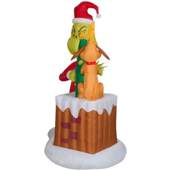 6.5ft. Animated Airblown&reg; Inflatable Christmas Grinch Pulling Tree from Chimney {3}