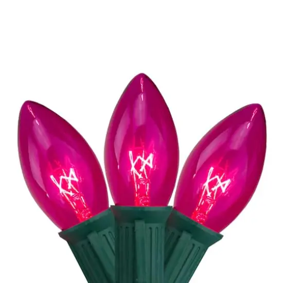 25ct. C9 Christmas String Lights with Green Wire Pink {1}