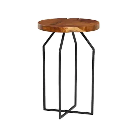 24" Brown Teak Wood Contemporary Accent Table {1}