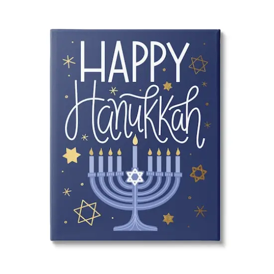 Stupell Industries Happy Hanukkah Blue Menorah Pattern Canvas Wall Art {1}