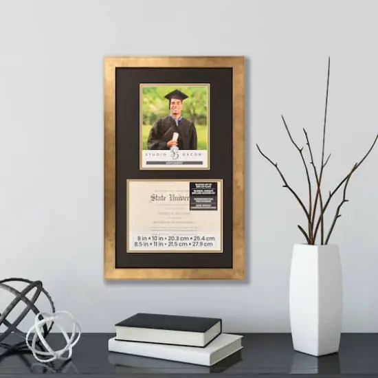 2 Opening 8.5" x 11" Gold Document Frame with Double Mat by Studio D&eacute;cor&reg; {1}