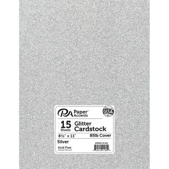 PA Paper™ Accents Glitter 8.5" x 11" Cardstock, 15 Sheets Silver {1}