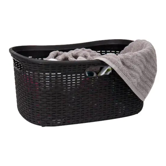 Mind Reader 23" Plastic Wicker Design Laundry Basket Black {1}