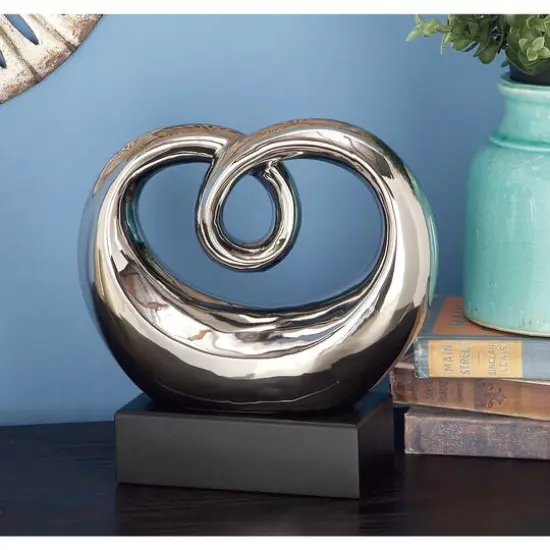 10" Silver Ceramic Modern Abstract Sculpture {9}