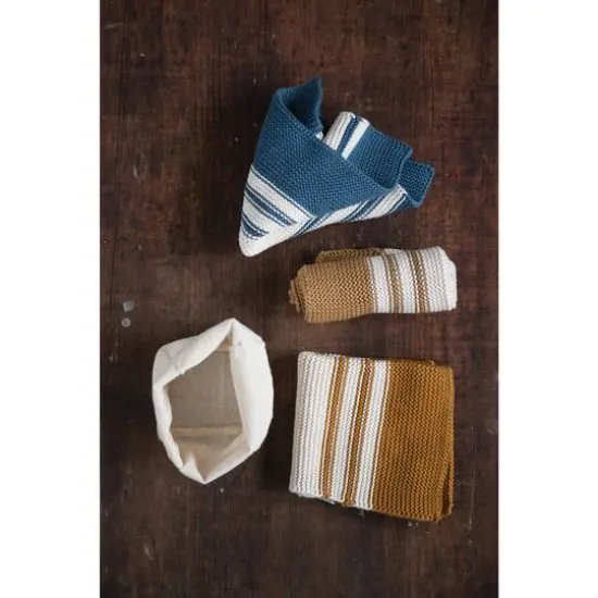 Hello Honey® Brown & Blue Striped Square Cotton Dishcloth Set {4}