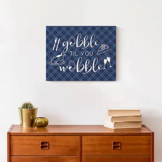 Blue Plaid Gobble 'Til You Wobble Canvas Wall Art {5}