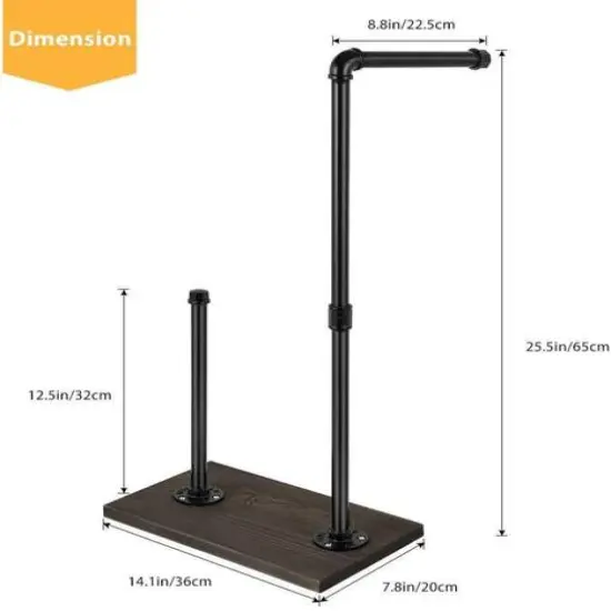 NEX&trade; 25.5" Iron Black Freestanding Toilet Paper Stand with Rustic Wood Base {3}