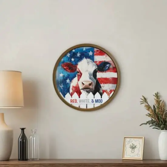 20" x 20" Red, White & Moo Round Framed Print Brown {5}