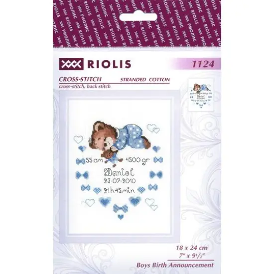RIOLIS Boys Birth Announcement Cross Stitch Kit {1}