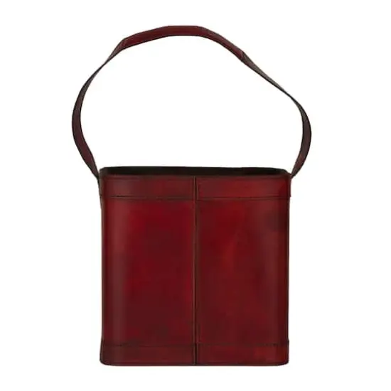 9" Red Leather 4-Bottle Wine Holder with Carrying Handle {5}