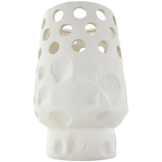 10" White Ceramic Shell Vase with Circular Cutouts {4}