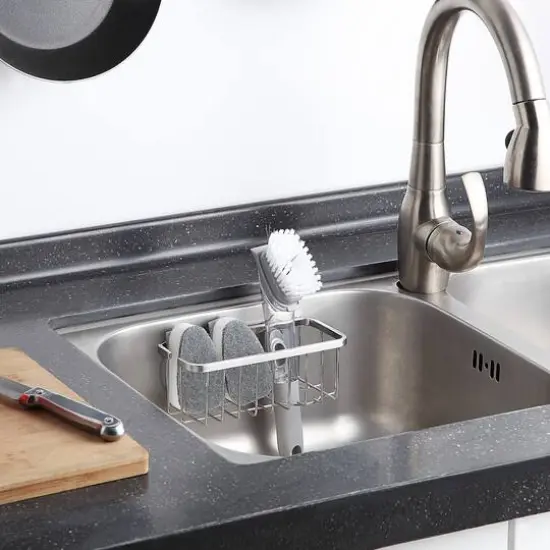 SunnyPoint NeverRust Deluxe Kitchen Sink Suction Holder Brush Nickel {4}