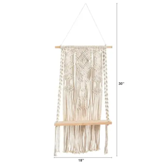 2.5ft. x 1.5ft. Hand Crafted Woven Macrame Wall Hanging with Wooden Shelf {3}