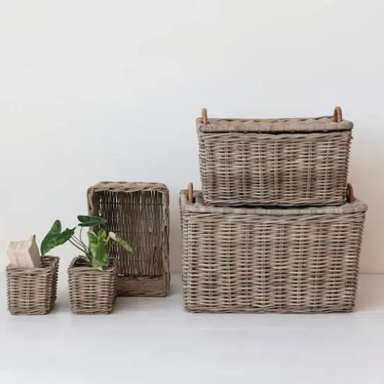 Hello Honey&reg; Natural Hand Woven Rattan Nested Storage Basket Set {4}