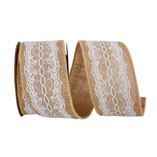 JAM Paper 2.5" x 5yd. Scallop Lace Burlap Wired Ribbon {1}
