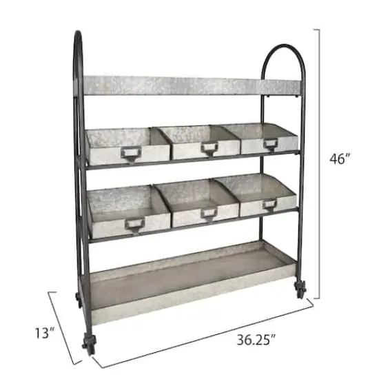 Hello Honey&reg; 46" Rustic Farmhouse Galvanized Metal 4-Tier Cart with 6 Storage Bins {8}