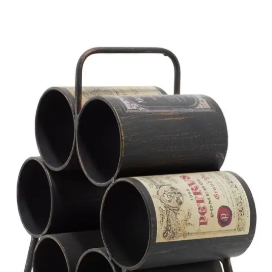 14" Black Metal Industrial Wine Holder Rack {7}