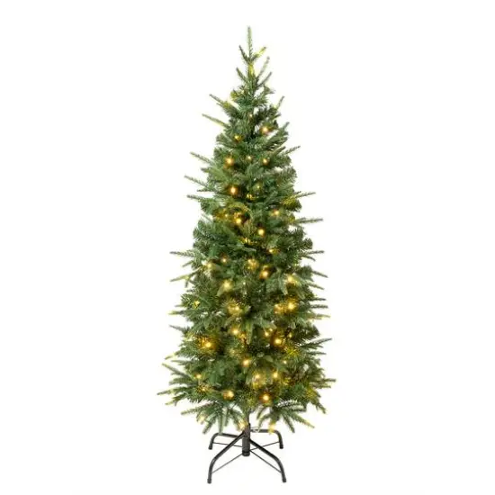 4.5ft. Pre-Lit Feel-Real® Duxbury Slim Artificial Christmas Tree, Warm White LED Lights {1}